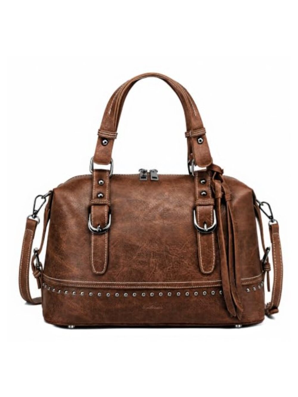 Faux Leather Crossbody Satchel Doctor Bag Adjustable Detachable Strap